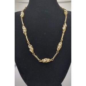 Sarah Coventry Vintage Gold Tone Faux Pearl Cage Link Bar Necklace